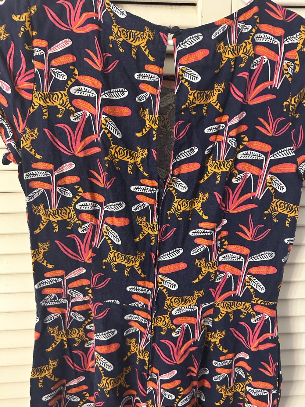 Modcloth Navy Short-Sleeve Jumpsuit with  Leopard Motif Bold Notion (pockets!) - Picture 3 of 5